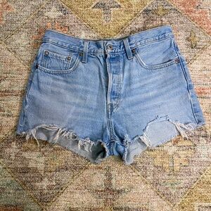 Levi's 501 Distressed Light Blue Jean Shorts